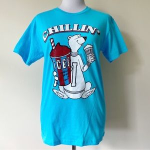 Icee Slushy T-Shirt Mens Small Shirt Savvy Polar Bear Mascot Chillin Light Blue